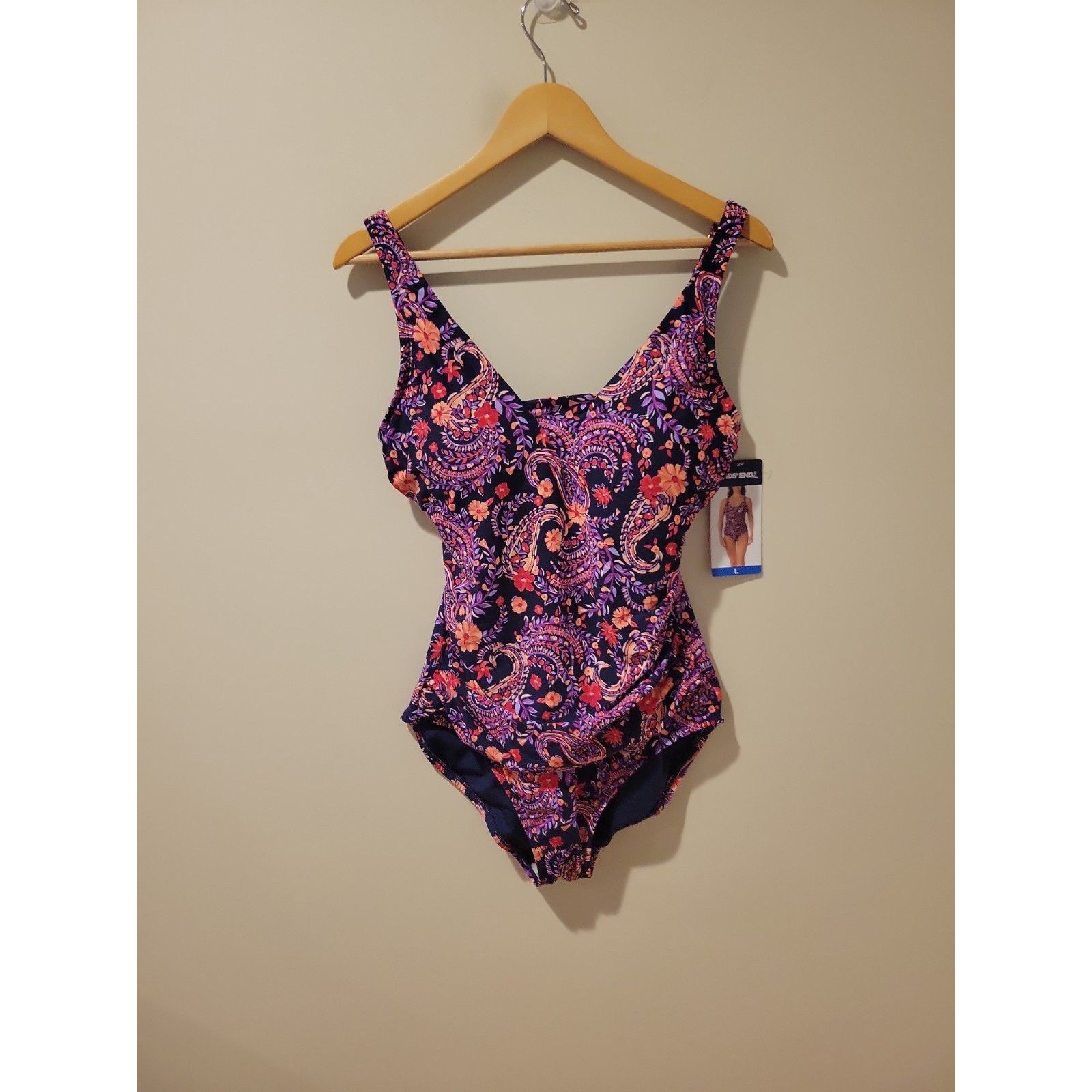 Nwt Lands' End Tummy Control One Piece Swimsuit Paisley Purple Size L Floral — image 2 of 8